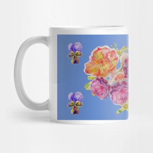 Shabby Chic Pink Rose on blue floral Pattern Mug